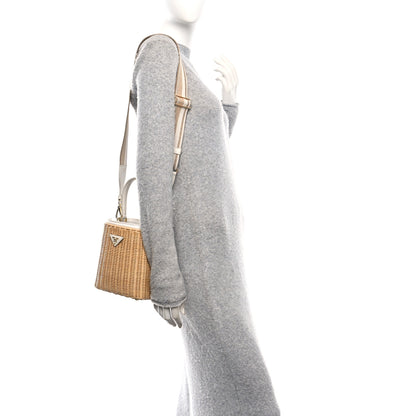 Prada Wicker Canvas Panier Bucket Bag Naturale White 2 of 9