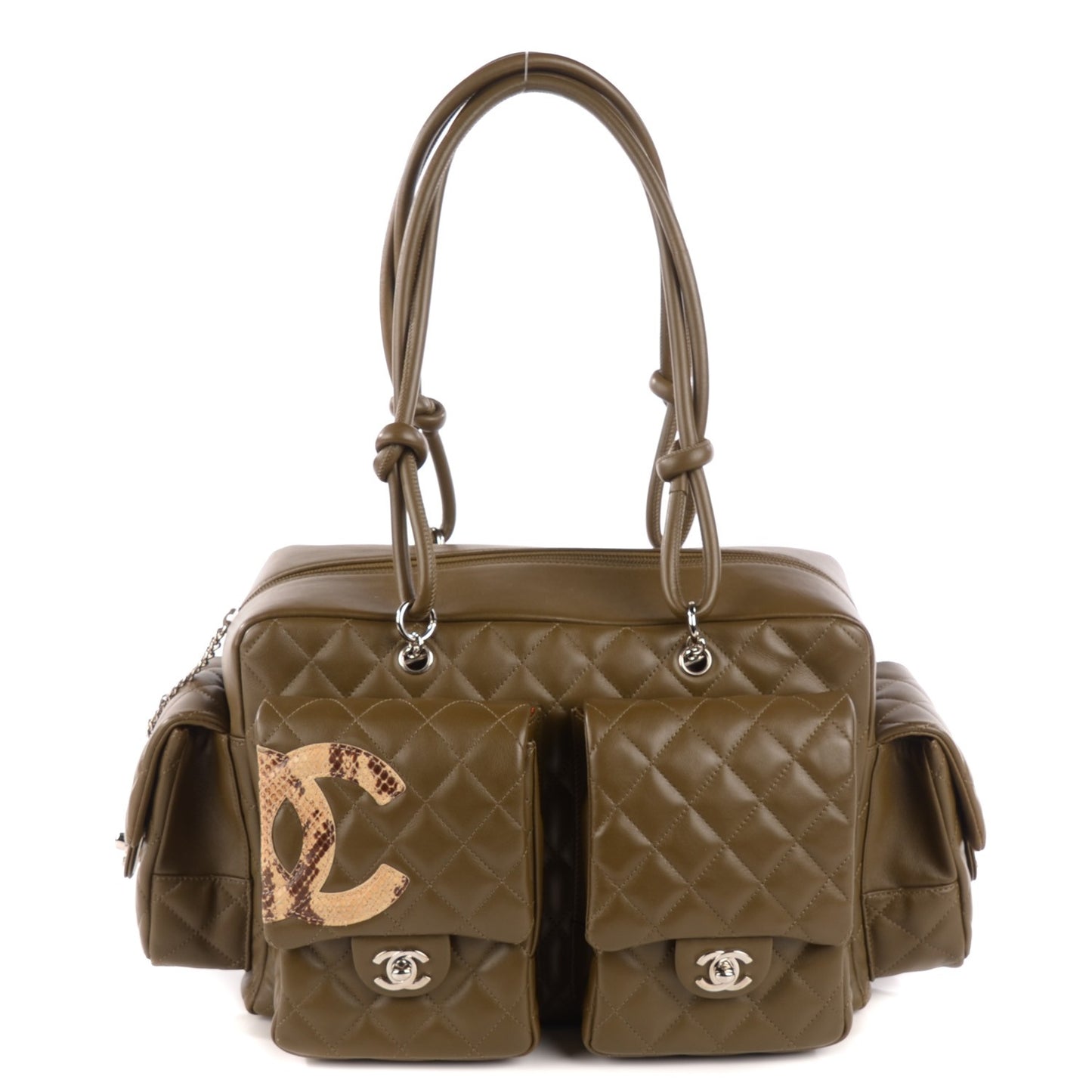 Calfskin Python Quilted Large Cambon Multipocket Reporter Khaki
