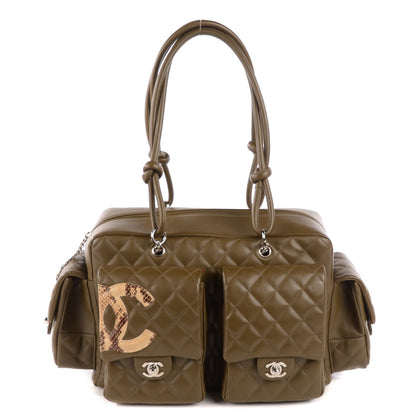 Chanel Calfskin Python Quilted Large Cambon Multipocket Reporter Khaki 1 of 8