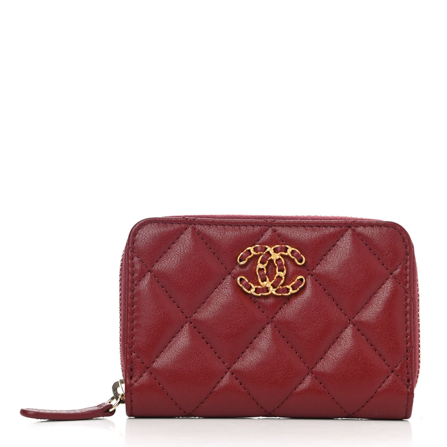 Lambskin Quilted 19 Zip Around Card Holder Dark Red