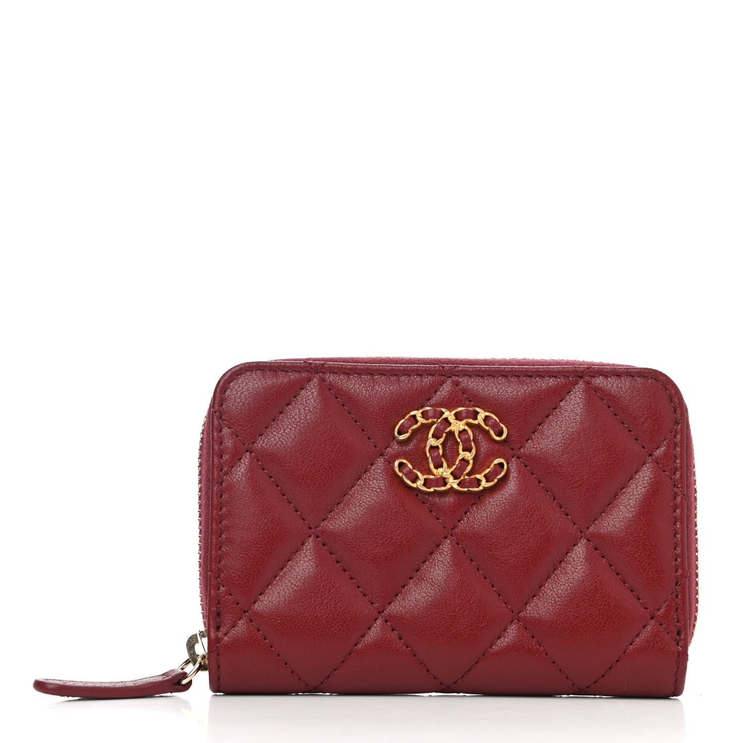 Chanel Lambskin Quilted 19 Zip Around Card Holder Dark Red 1 of 4