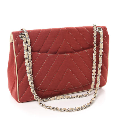 Chanel Jersey Chevron Leo Lion Jumbo Flap Red 3 of 13