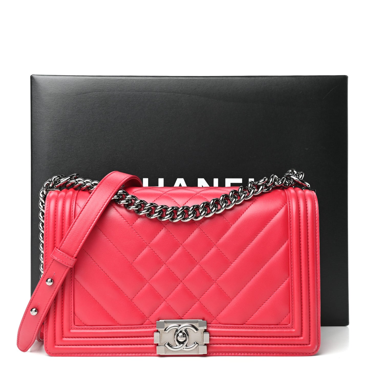 Lambskin Chevron Quilted New Medium Boy Flap Dark Pink
