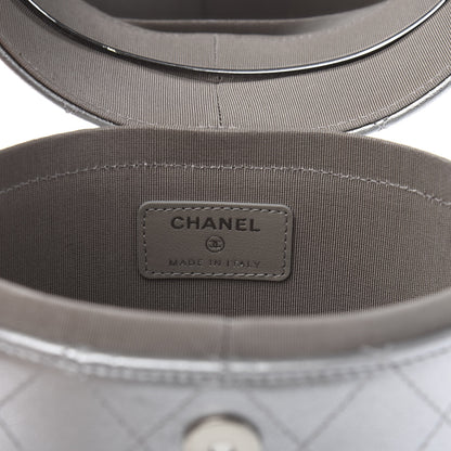 Chanel Metallic Lambskin Quilted Round Vanity Case With Chain Silver 6 of 12