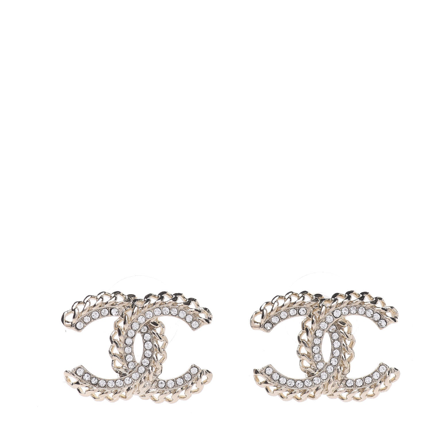 Chanel Crystal Chain CC Earrings Gold 1 of 5
