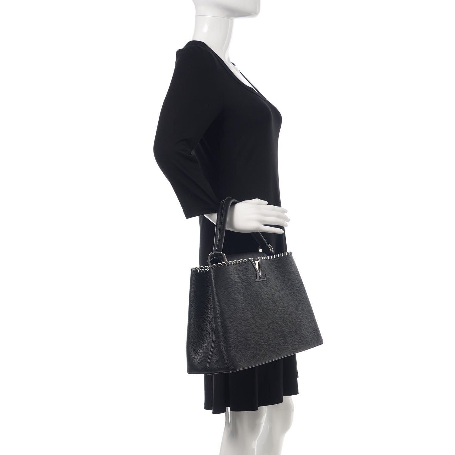 Louis Vuitton Taurillon Braided Capucines MM Black 2 of 11