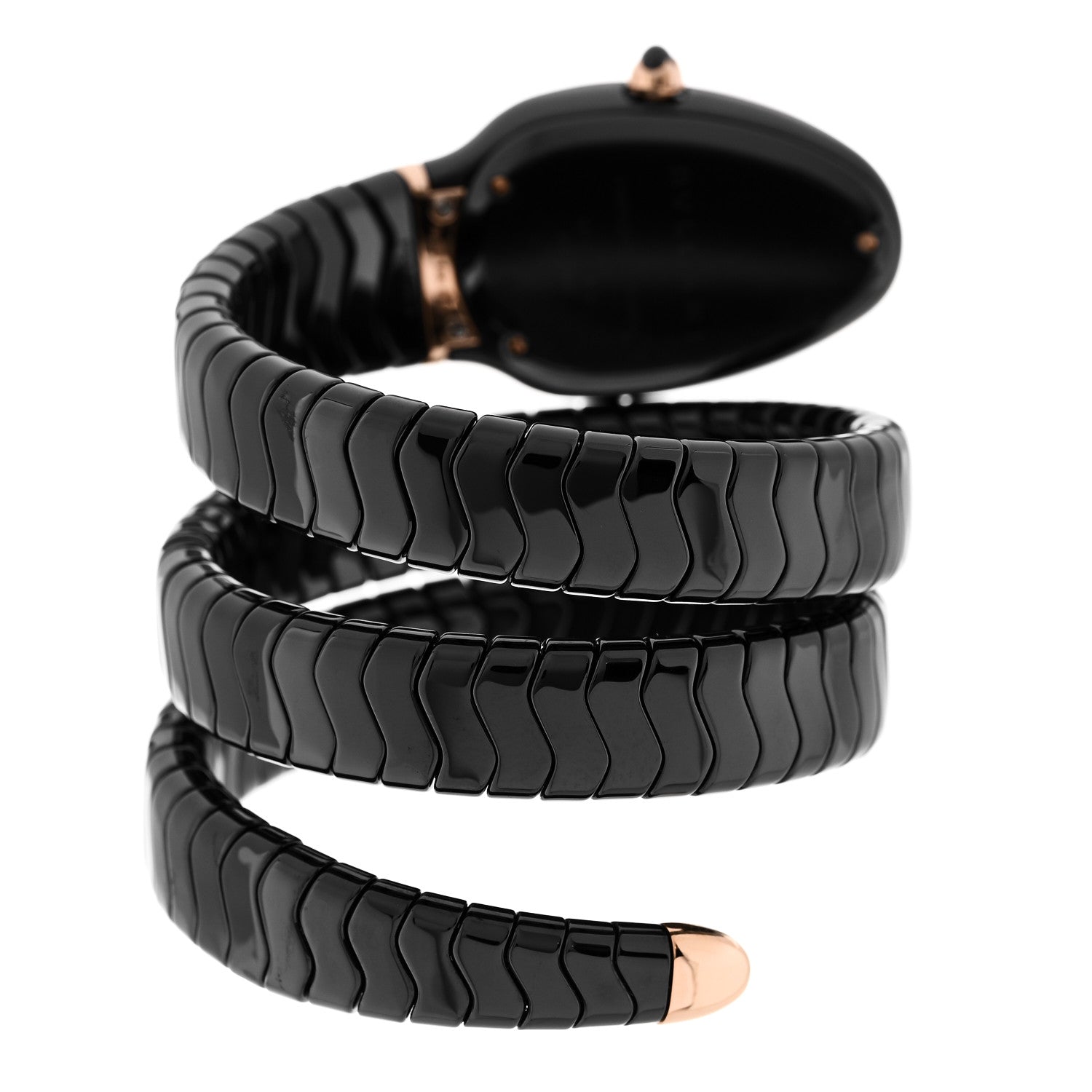 Bulgari 18K Rose Gold Ceramic Diamond Bezel 35mm Serpenti Tubogas Double Spiral Quartz Watch Black 3 of 4