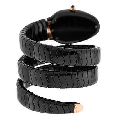 Bulgari 18K Rose Gold Ceramic Diamond Bezel 35mm Serpenti Tubogas Double Spiral Quartz Watch Black 3 of 4