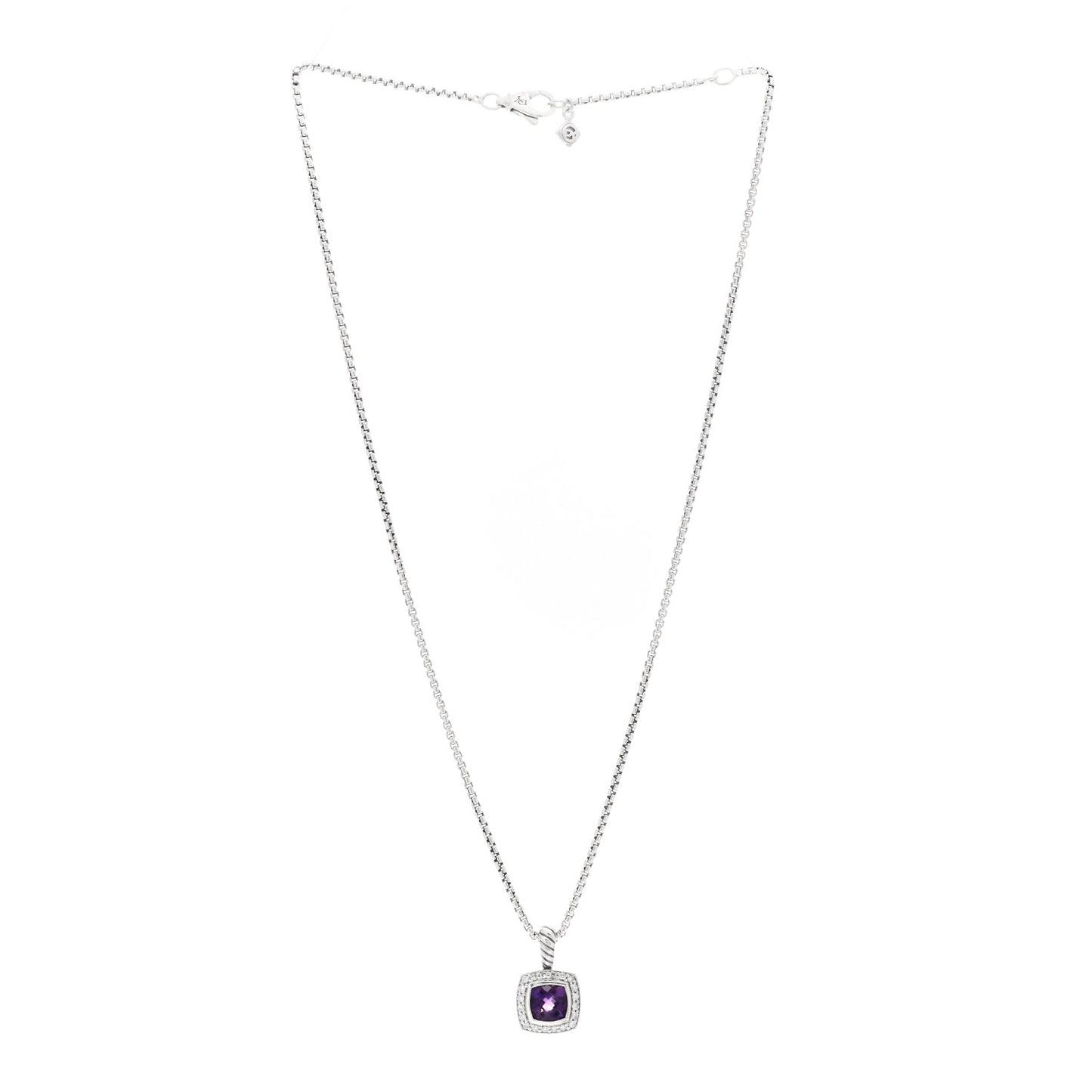 Sterling Silver Diamond Amethyst 7mm Petite Albion Pendant Necklace