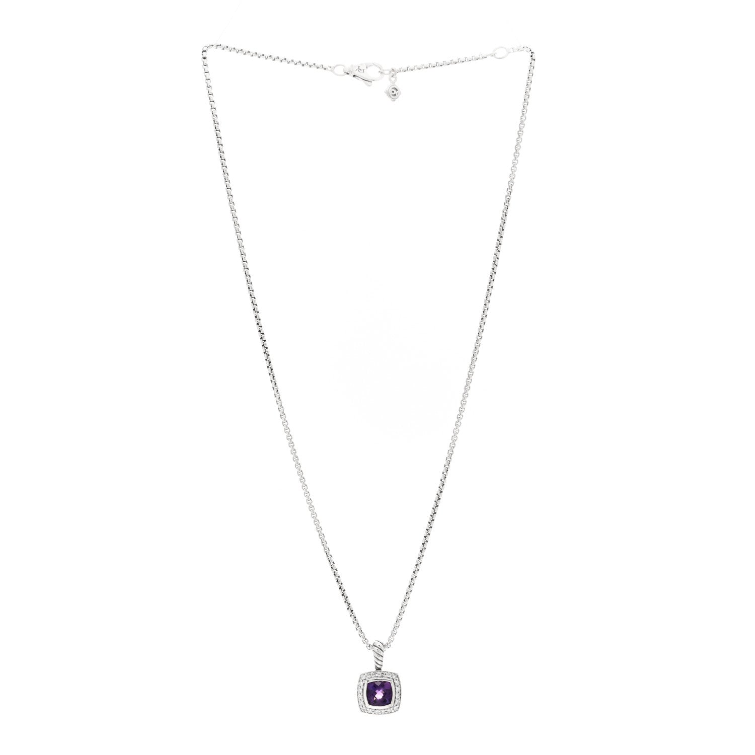 David Yurman Sterling Silver Diamond Amethyst 7mm Petite Albion Pendant Necklace 3 of 4