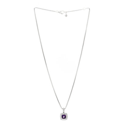 David Yurman Sterling Silver Diamond Amethyst 7mm Petite Albion Pendant Necklace 3 of 4