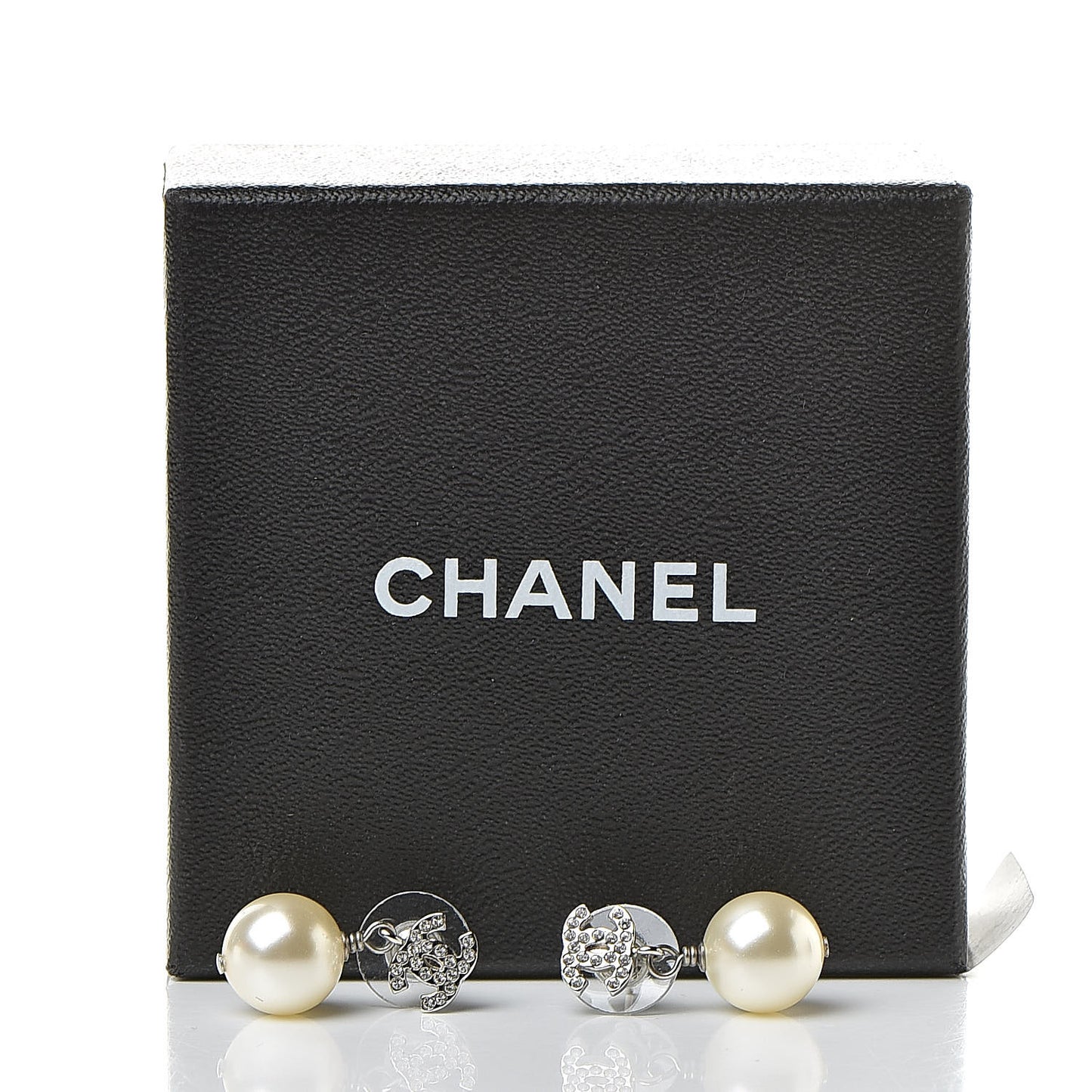 Crystal Pearl CC Drop Earrings Silver Pearly White
