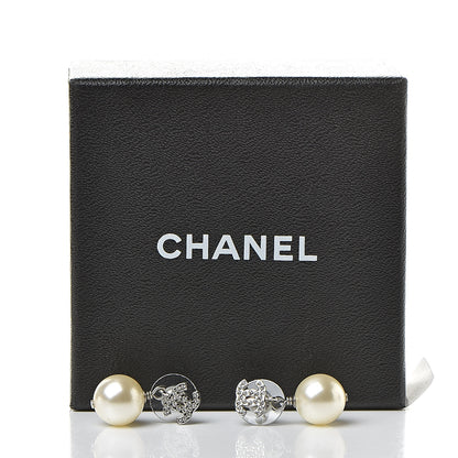 Chanel Crystal Pearl CC Drop Earrings Silver Pearly White 5 of 5