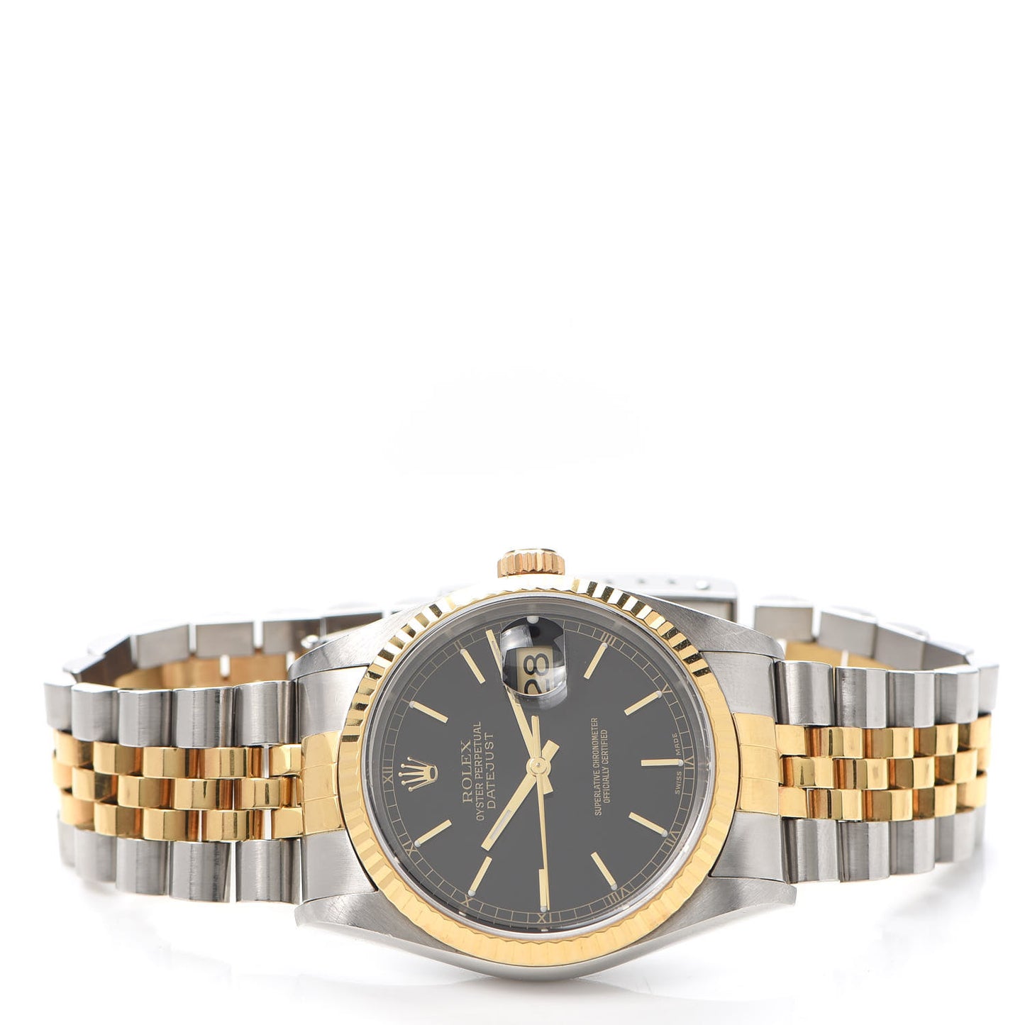 Stainless Steel 18K Yellow Gold 36mm Oyster Perpetual Datejust Watch Black 16233