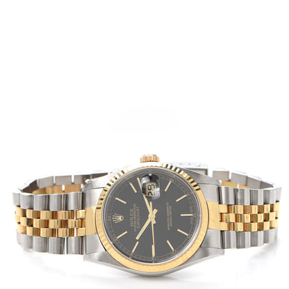 Rolex Stainless Steel 18K Yellow Gold 36mm Oyster Perpetual Datejust Watch Black 16233 2 of 5