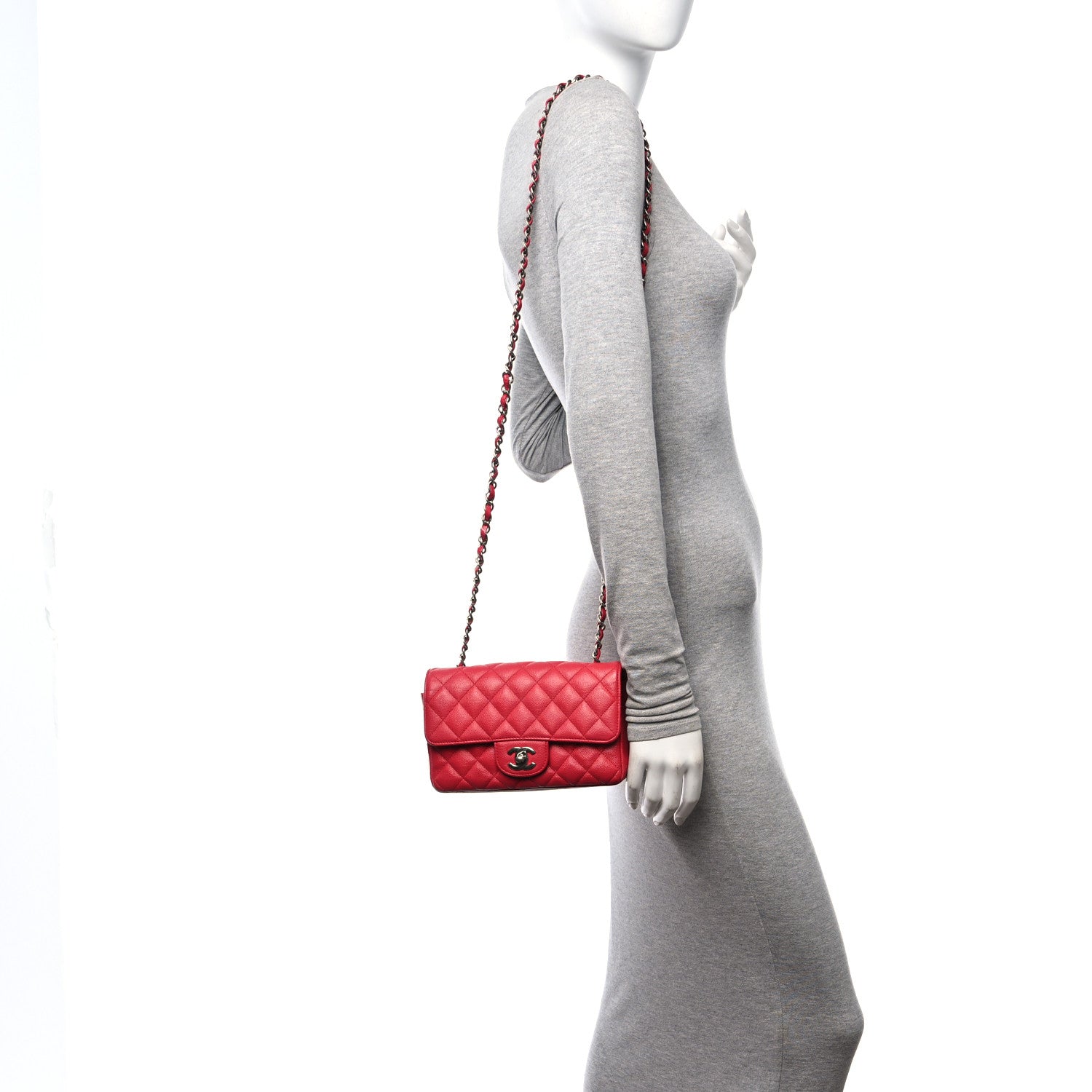 Chanel Caviar Quilted Mini Rectangular Flap Red 2 of 10