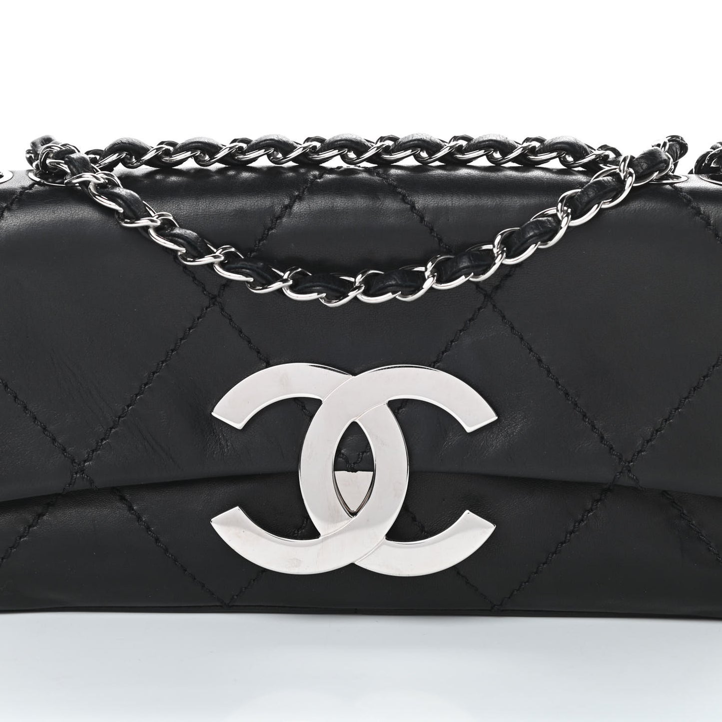 Lambskin Diamond Stitched CC East West Flap Black