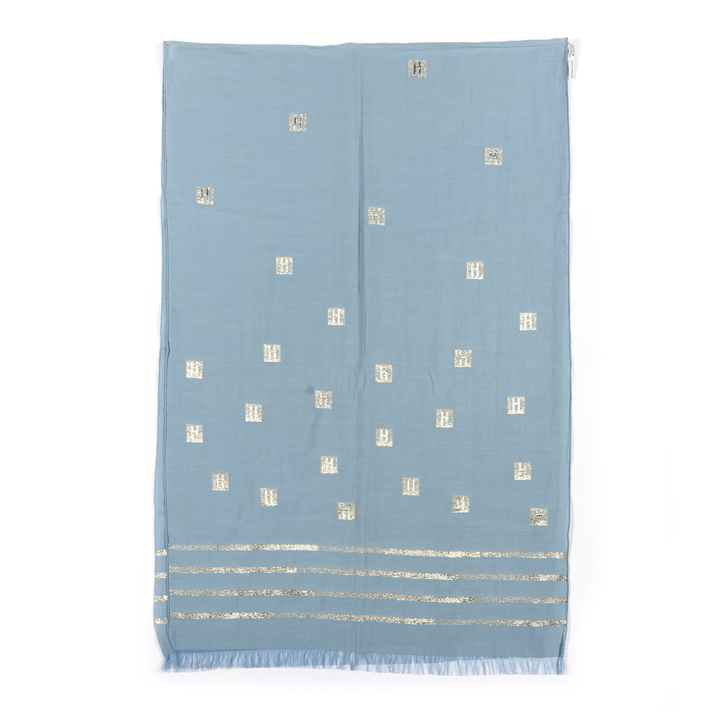 Cotton Silk Cheche H Scarf Bleu Madone Or White
