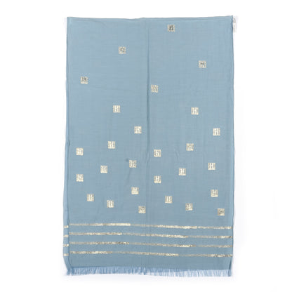 Hermes Cotton Silk Cheche H Scarf Bleu Madone Or White 2 of 4