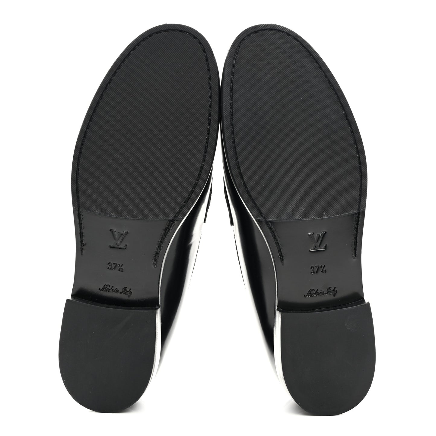 Glazed Calfskin Chess Flat Loafer 37.5 Black