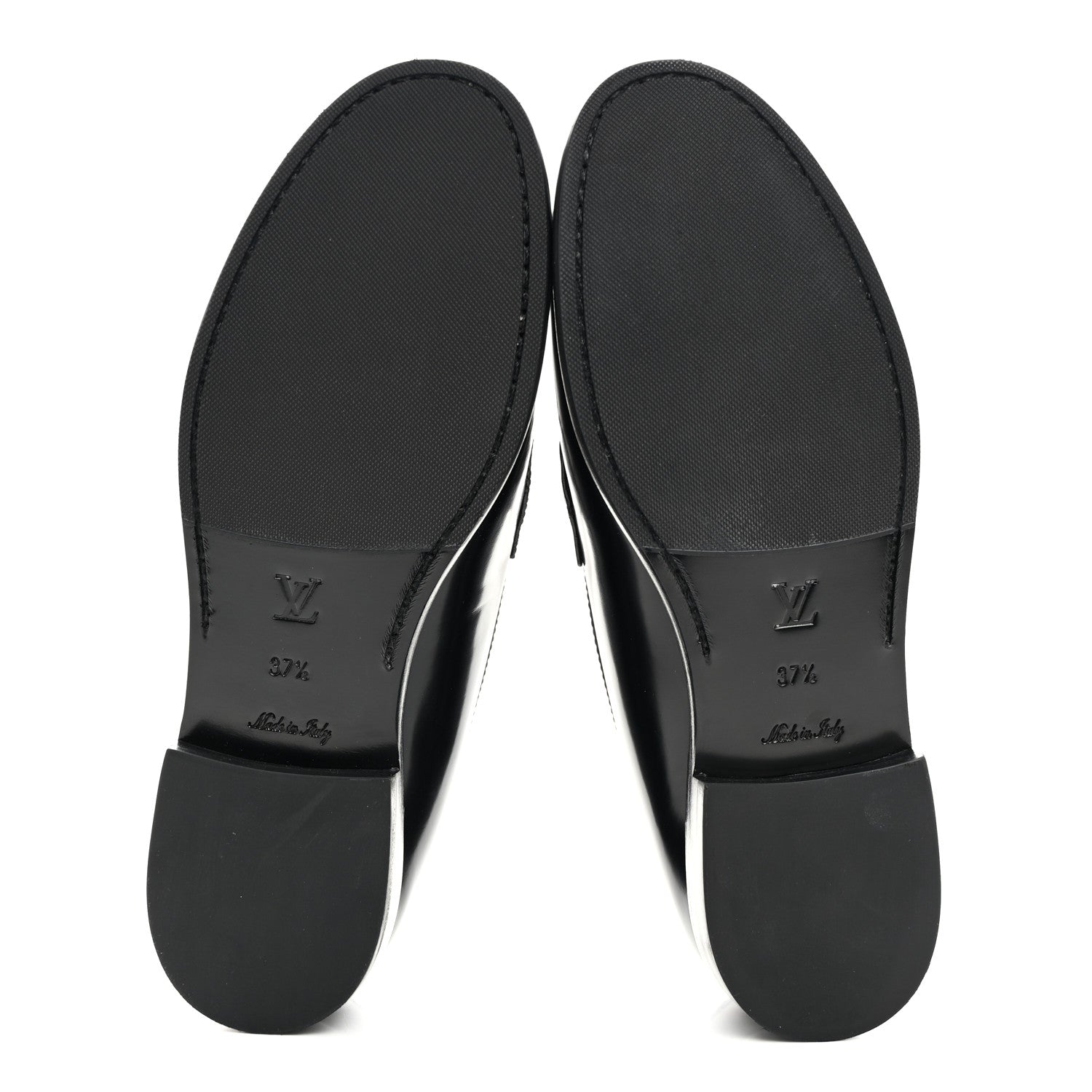 Louis Vuitton Glazed Calfskin Chess Flat Loafer 37.5 Black 5 of 9