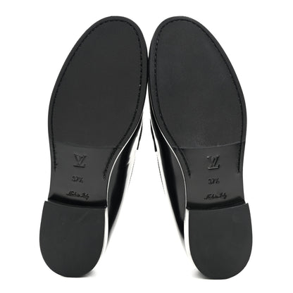 Louis Vuitton Glazed Calfskin Chess Flat Loafer 37.5 Black 5 of 9
