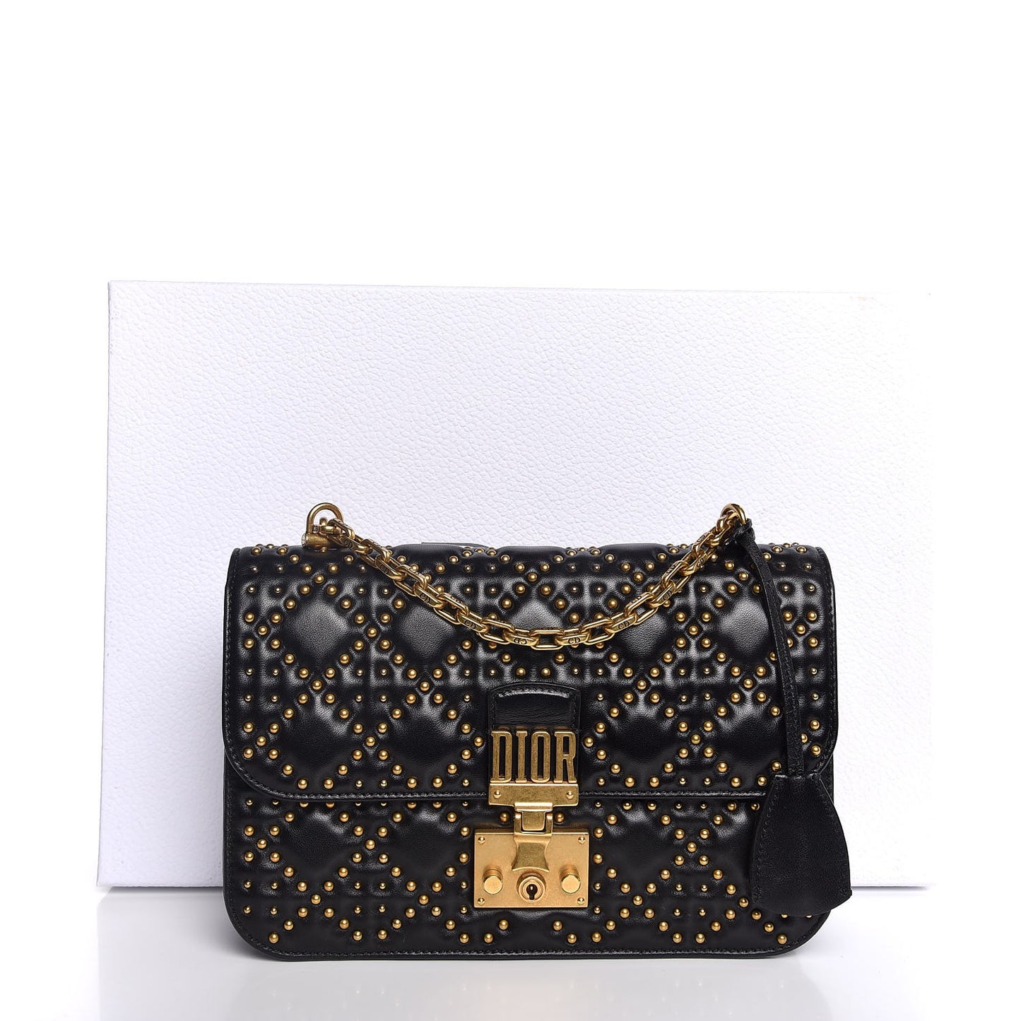 Lambskin Cannage Studded Large Dioraddict Flap Bag Black