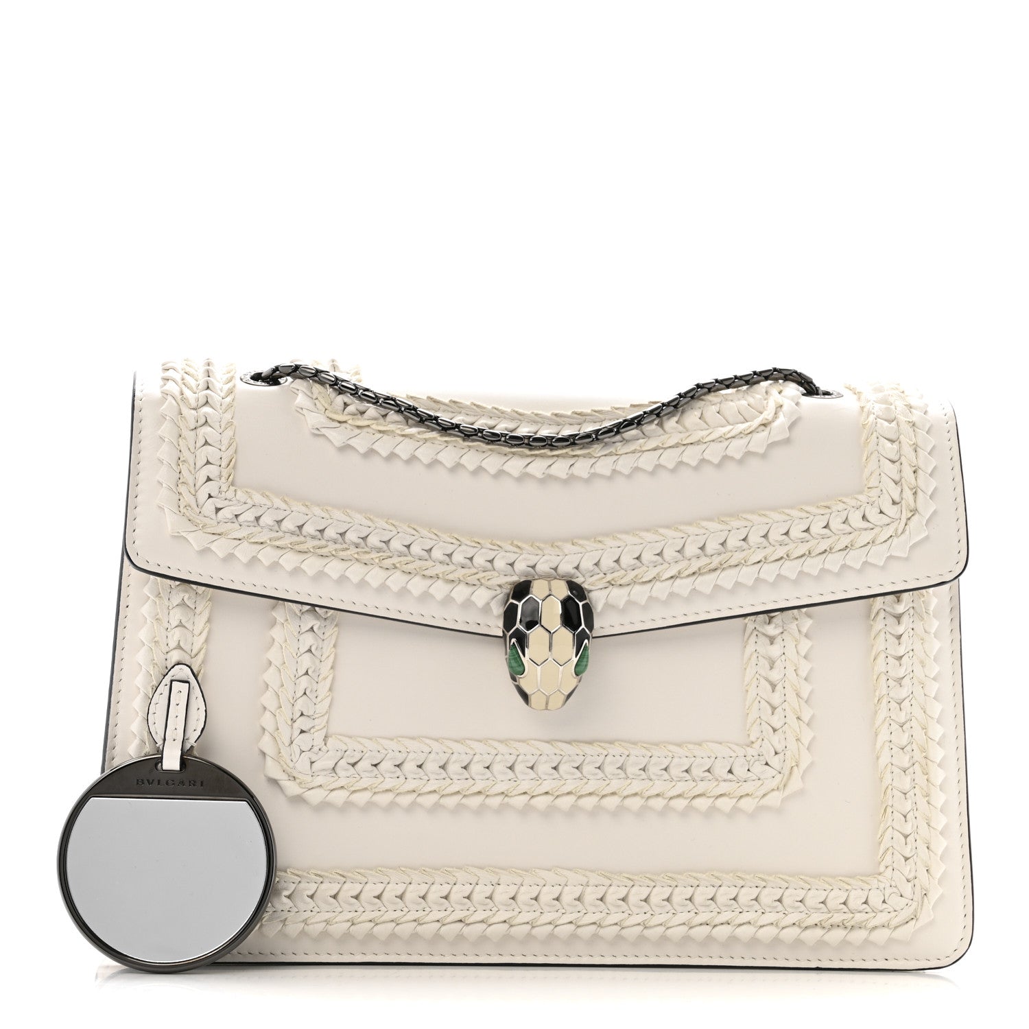 Bulgari Calfskin Woven Chain Serpenti Forever Crossbody Bag White 3 of 15
