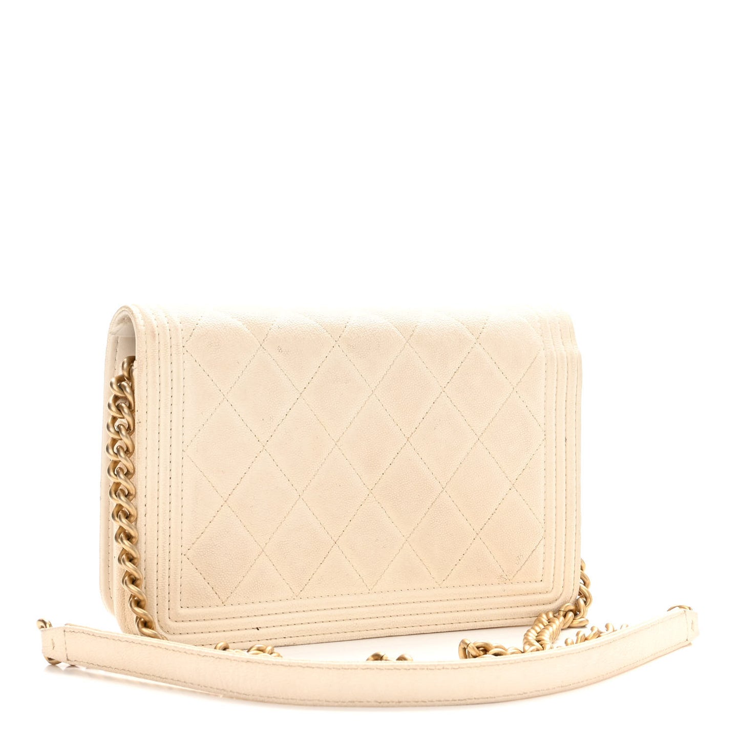 Caviar Quilted Boy Wallet On Chain WOC White