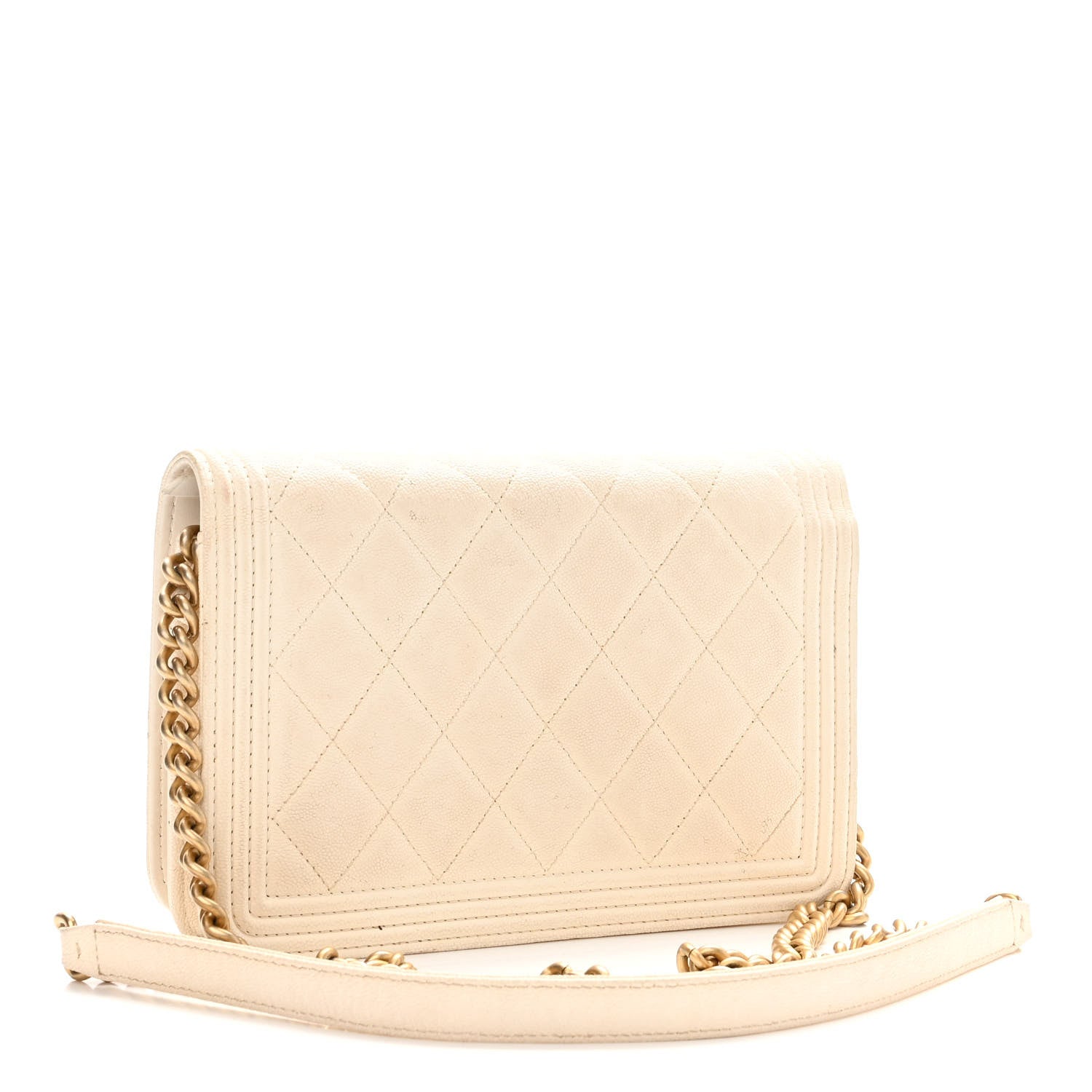Chanel Caviar Quilted Boy Wallet On Chain WOC White 3 of 13