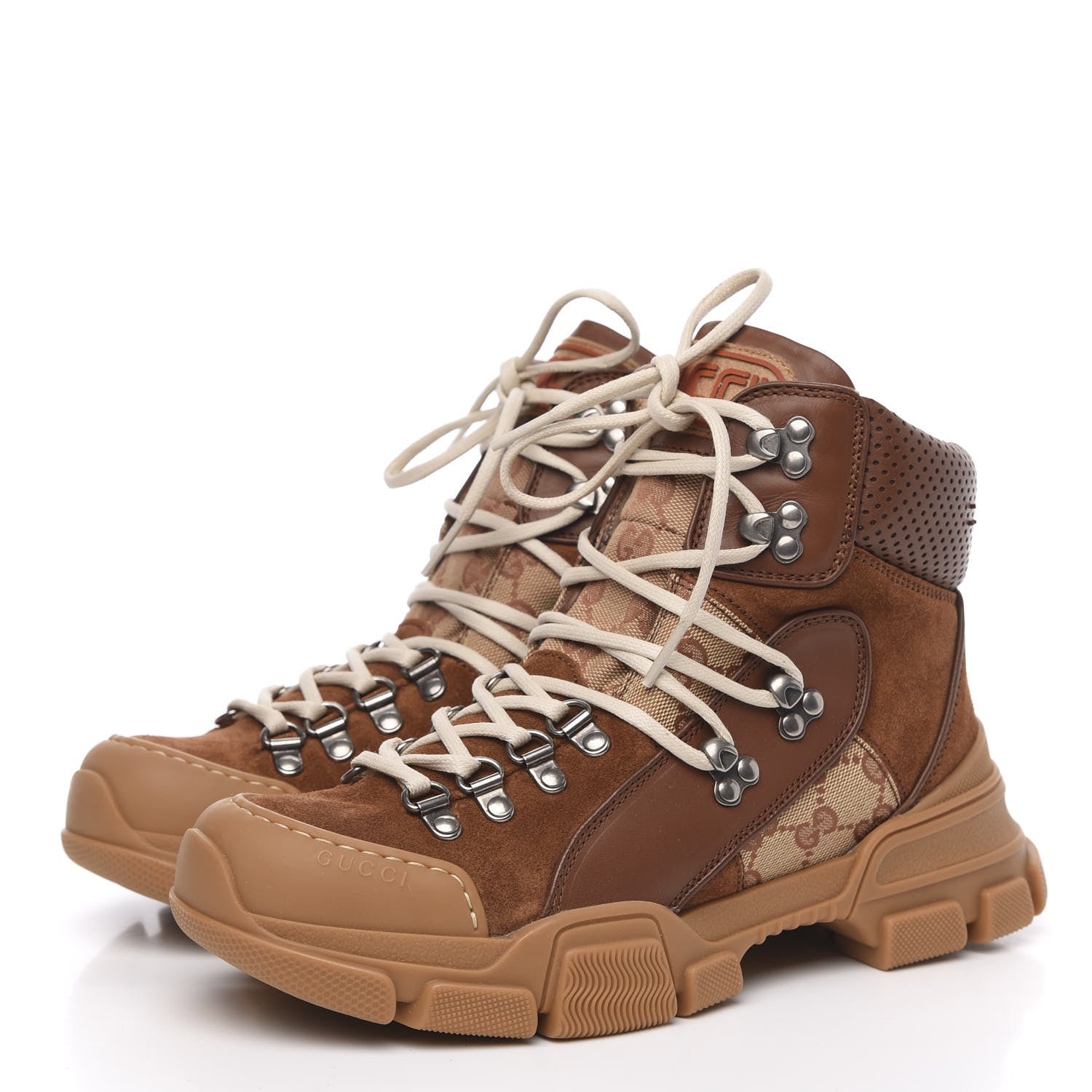 Gucci X SEGA Suede Calfskin GG Monogram Womens Flashtrek High-Top Sneakers 38 New Cuir Beige Ruggine 3 of 10