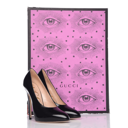 Gucci Polished Calfskin Removable Pearly Bow Elaisa Platform High Heel Pumps 36 Black 13 of 13