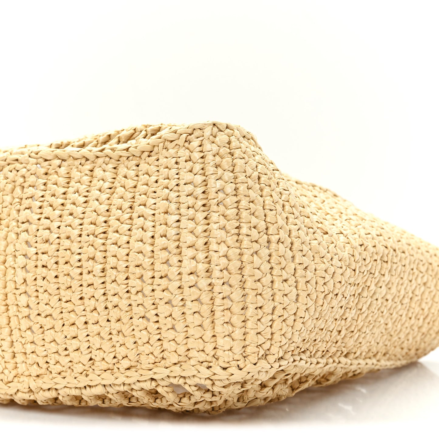 Yarn Raffia Effect Crochet Logo Embroidered Small Tote Bag Naturale