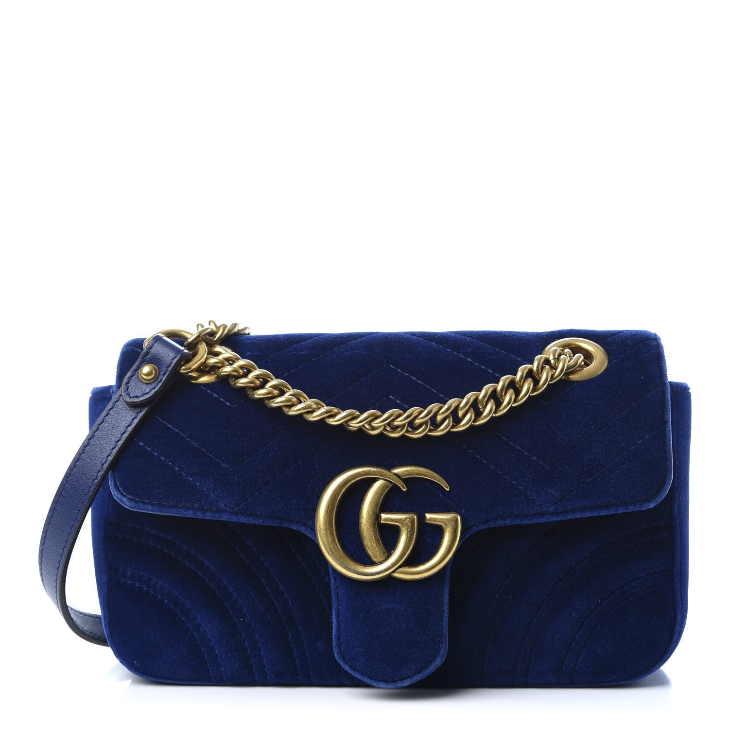 Gucci Velvet Matelasse Mini GG Marmont Shoulder Bag Cobalt Blue 1 of 10