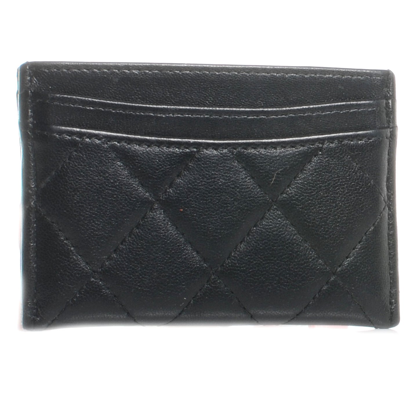 Lambskin Quilted Card Holder Black