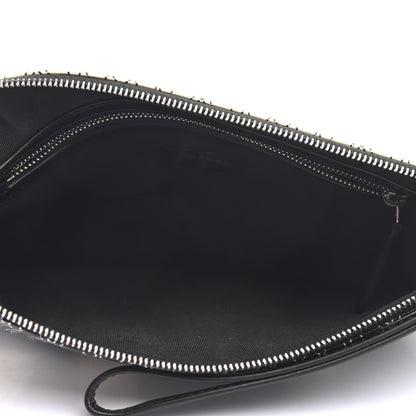 Chanel Coated Canvas Calfskin Camellia Printed Pouch Black Beige 4 of 6