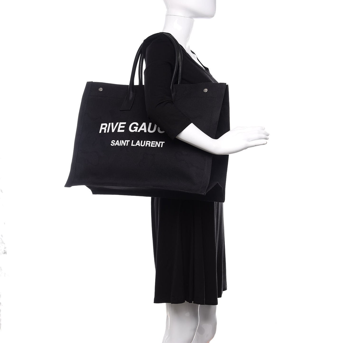 Linen Calfskin Rive Gauche Tote Black