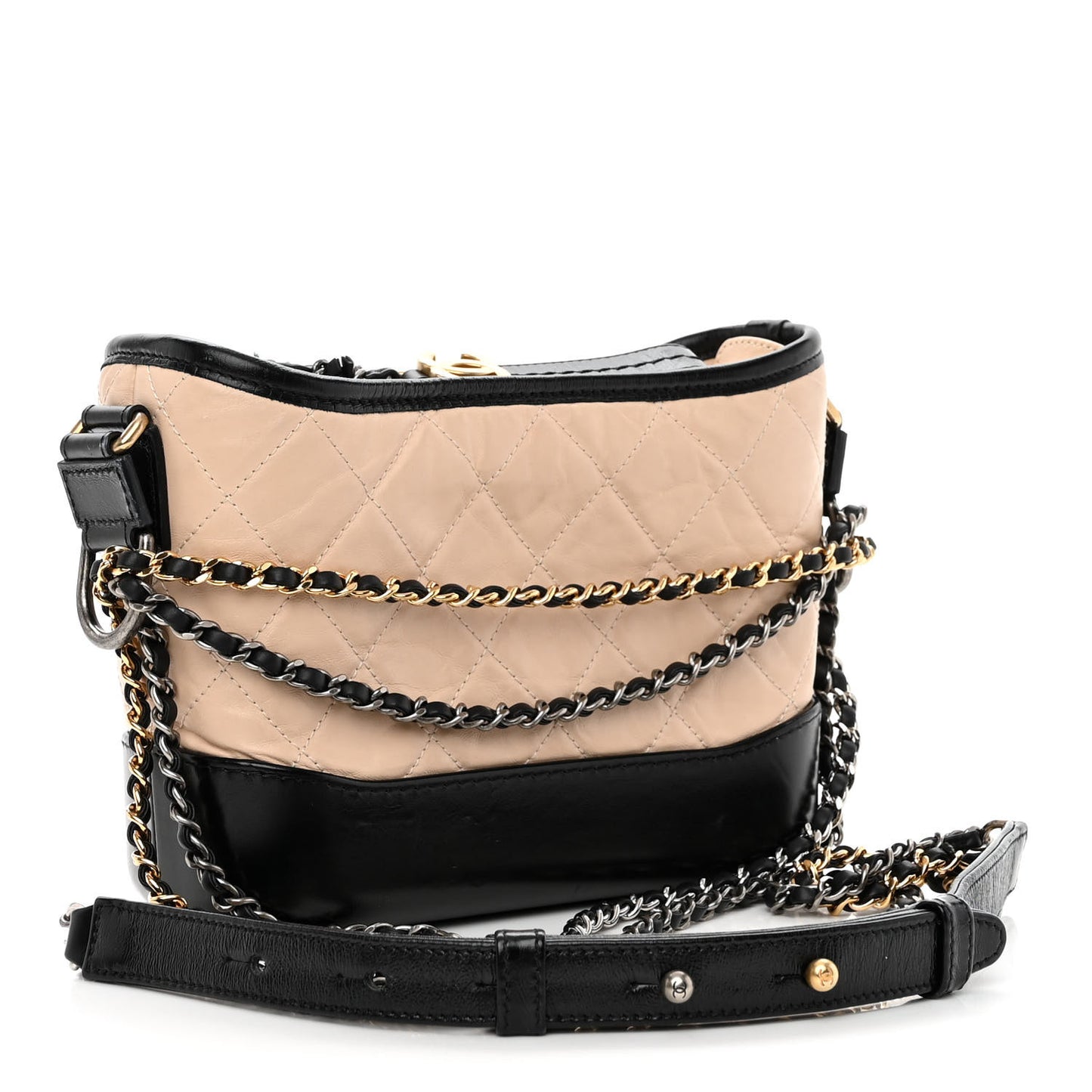 Aged Calfskin Quilted Small Gabrielle Hobo Beige Black