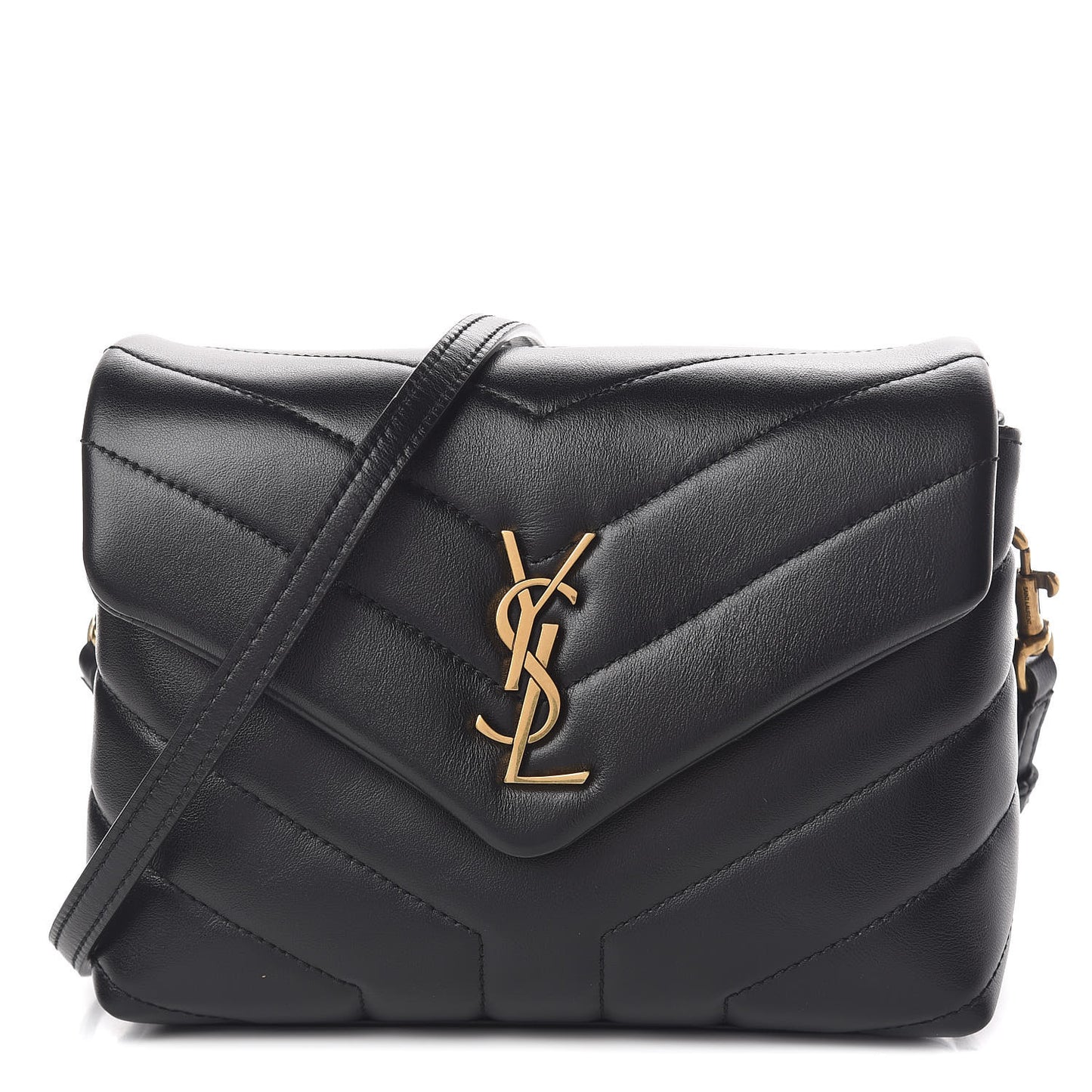 Calfskin Y Quilted Monogram Toy Loulou Crossbody Bag Black