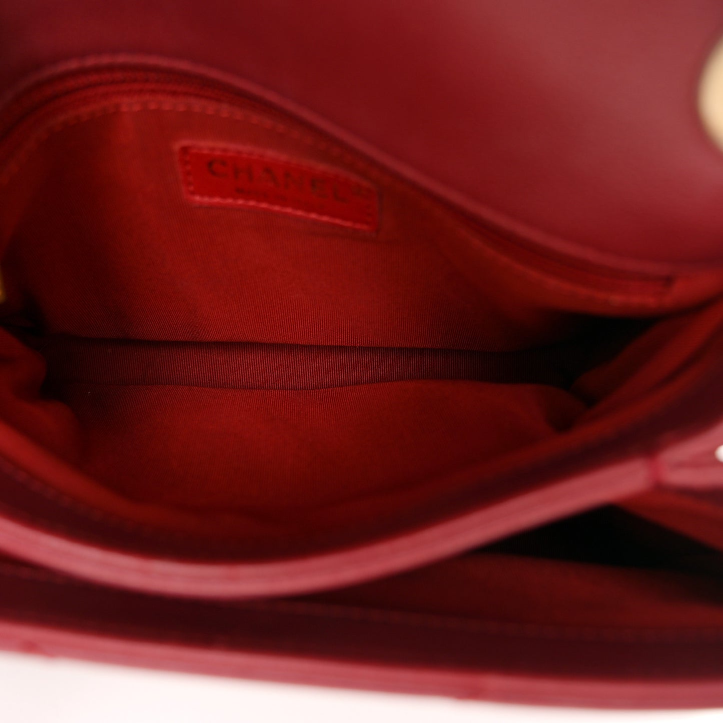 Calfskin Elaphe Stitched Small Chevron Chic Top Handle Flap Red