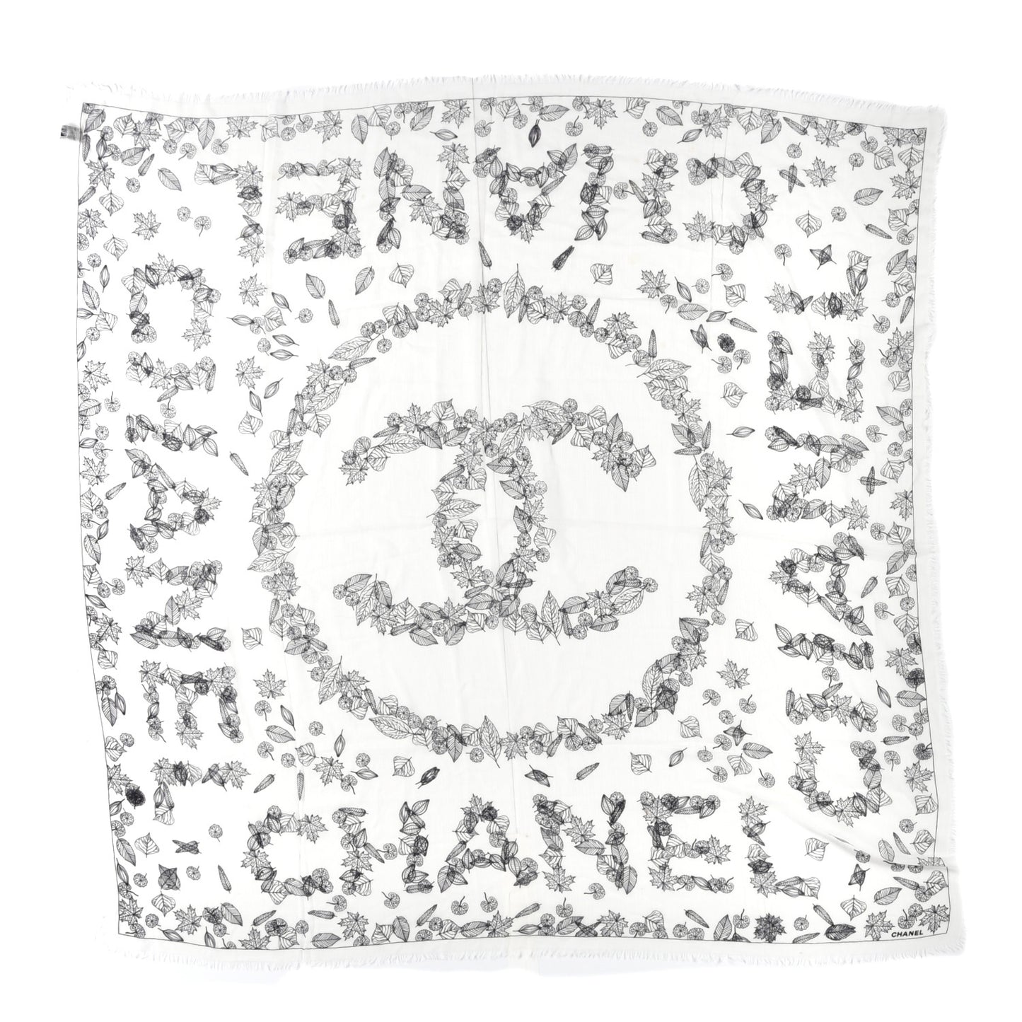 Cashmere CC Logo Leaves Scarf White Black