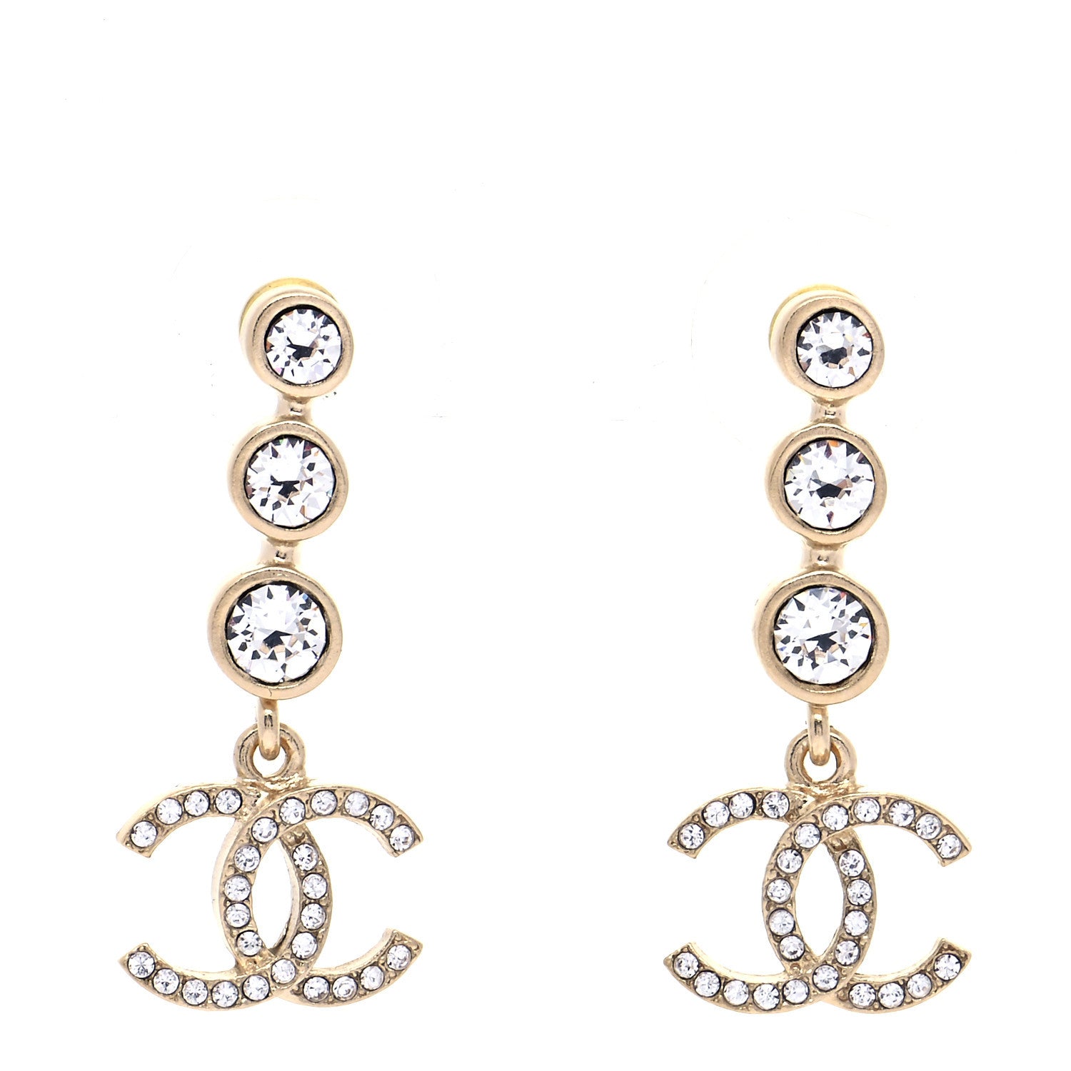 Chanel Crystal CC Drop Earrings Gold 1 of 6