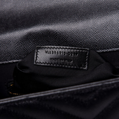 Saint Laurent Grain De Poudre Matelasse Chevron Large Monogram Satchel Black 9 of 12
