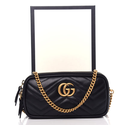 Gucci Calfskin Matelasse Mini GG Marmont Chain Crossbody Bag Black 13 of 13