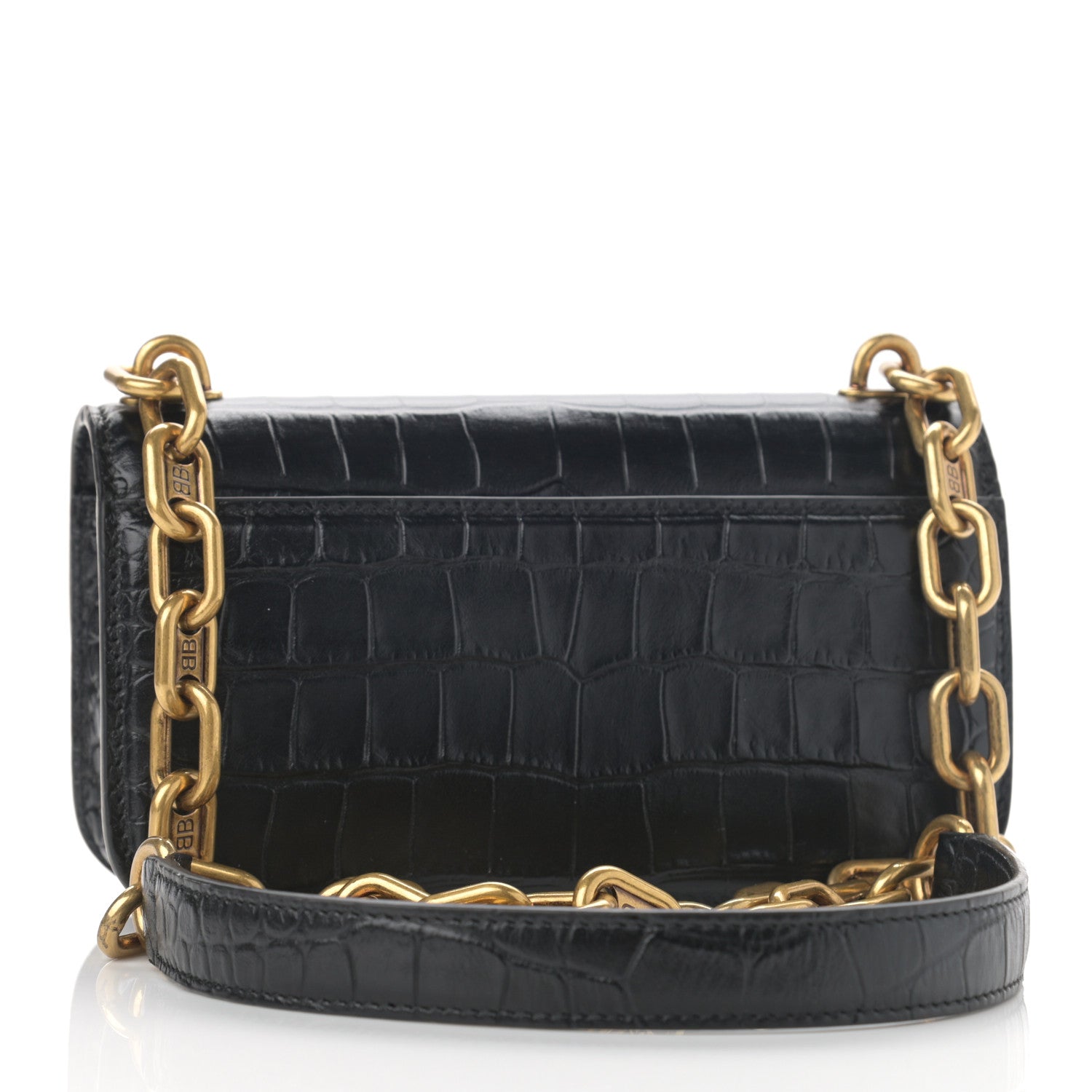 Balenciaga Extra Supple Calfskin Crocodile Embossed Gossip Chain Bag XS Black 3 of 11