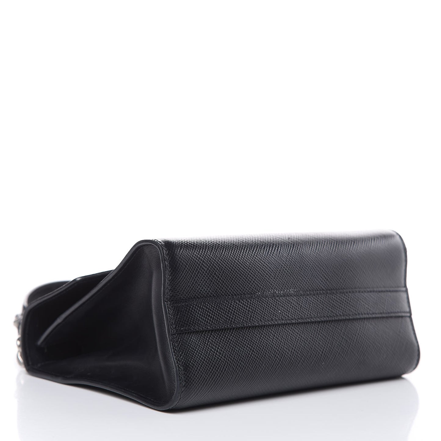 Saffiano Cuir Calfskin Monochrome Envelope Flap Chain Shoulder Bag Black