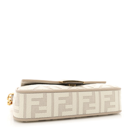 Fendi Canvas Vitello King FF Embroidered Baguette Grezzo White Nuvola 4 of 11