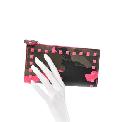 Valentino Garavani Nappa Canvas Camouflage Rockstud Continental Wallet Fuxia Fluo 2 of 10