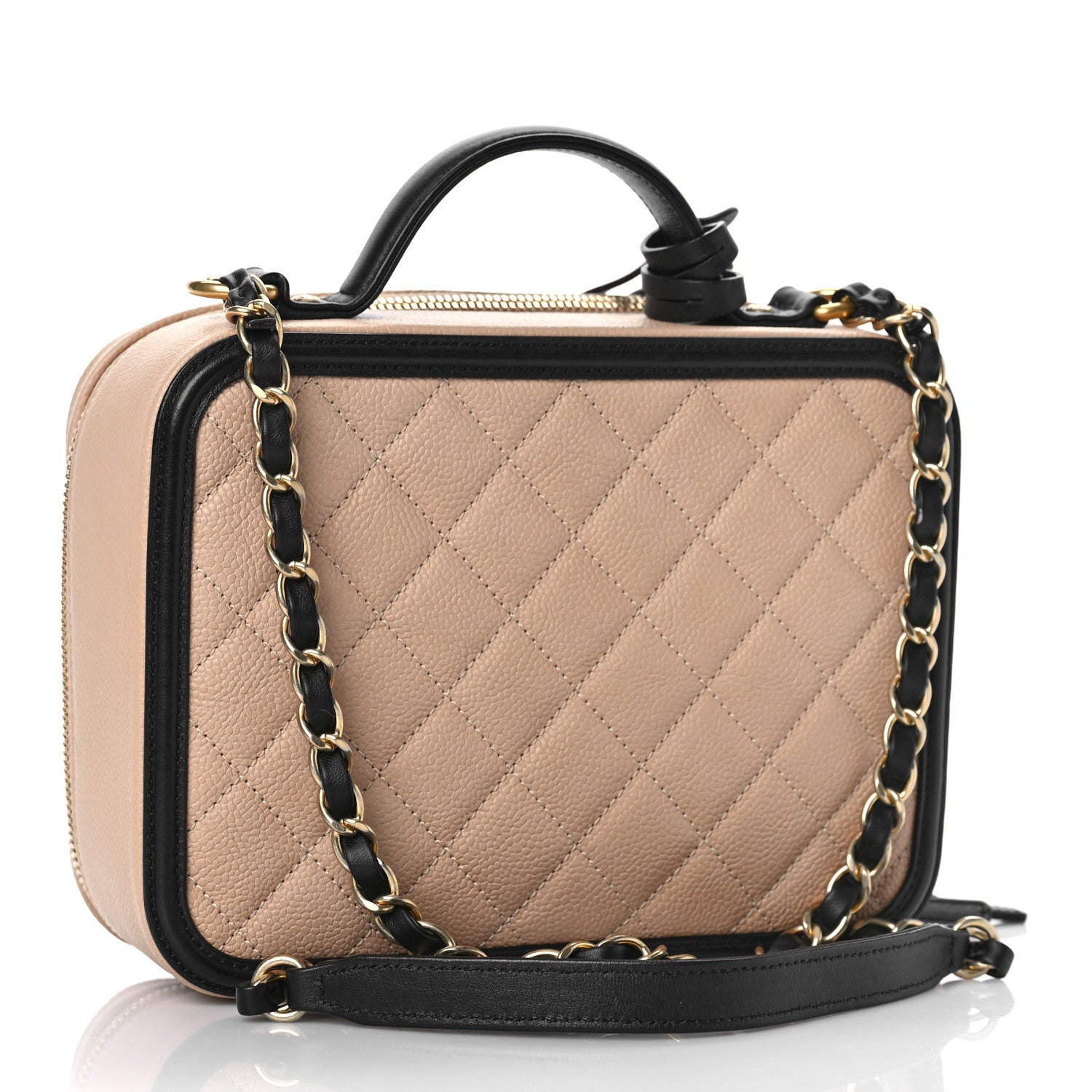 Chanel Caviar Quilted Medium CC Filigree Vanity Case Beige Black 3 of 10