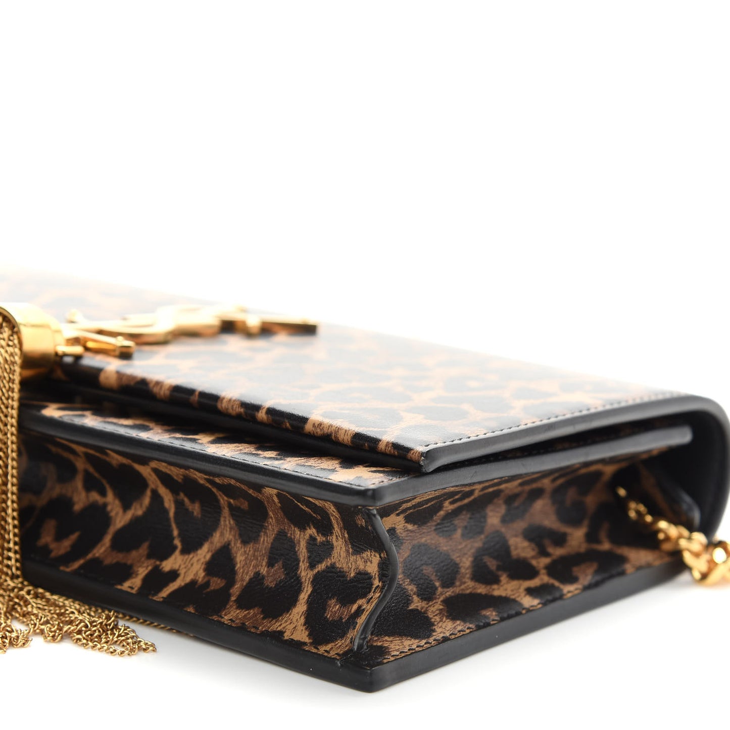 Calfskin Heart Leopard Print Classic Monogram Kate Tassel Satchel Toffee
